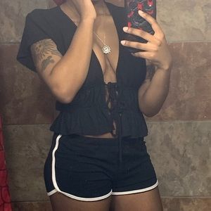 Lace Front Tie Crop Top